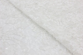 Кружевное полотно стрейч с бисером и пайетками белый