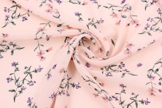 Шифон набивной цветочный принт на розовом