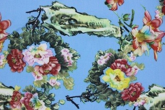 Штапель Прованс букеты цветов на голубом