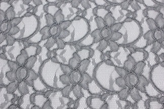 Кружевное полотно на сетке с сутажом серый