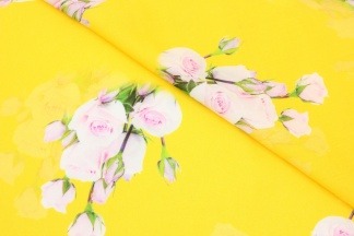 Вискоза плательная штапель розы на желтом